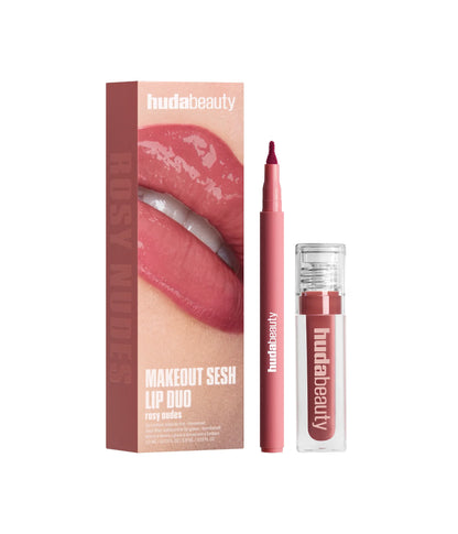 HUDA BEAUTY MAKEOUT SESH LIP DUO ROSY NUDES