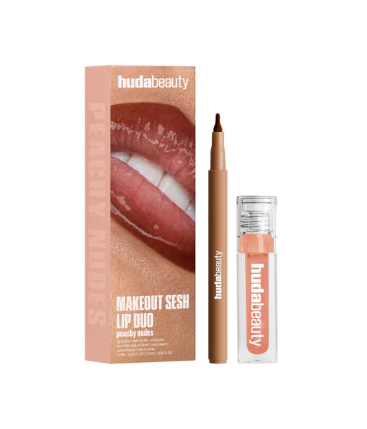 HUDA BEAUTY MAKEOUT SESH LIP DUO PEACHY NUDES